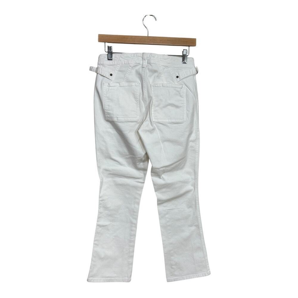 Anthropologie Cropped Pants Womens Sz 26 White Slight Flare Belted Utility Chino - Picture 2 of 8